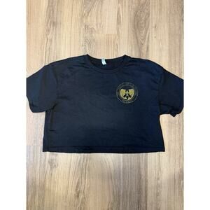 Wu Tang Clan Logo Cropped Cat Graphic T-Shirt Black Yellow XL Womens